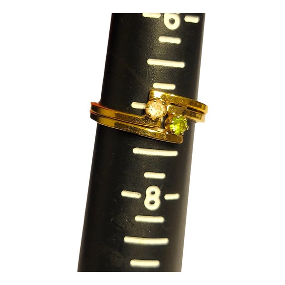 Stackable Rings Costume Jewelry with Gold Finish, Clear and Green Stones - Picture 3 of 7